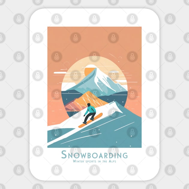 Sunset Ride - Snowboarding the Alpine Glow Sticker by POD24